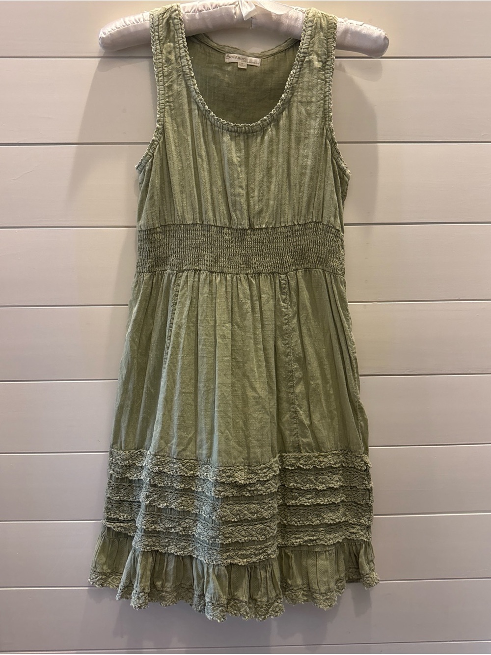 Solitaire Sage Green Sleeveless Smocked Waist Mini Dress